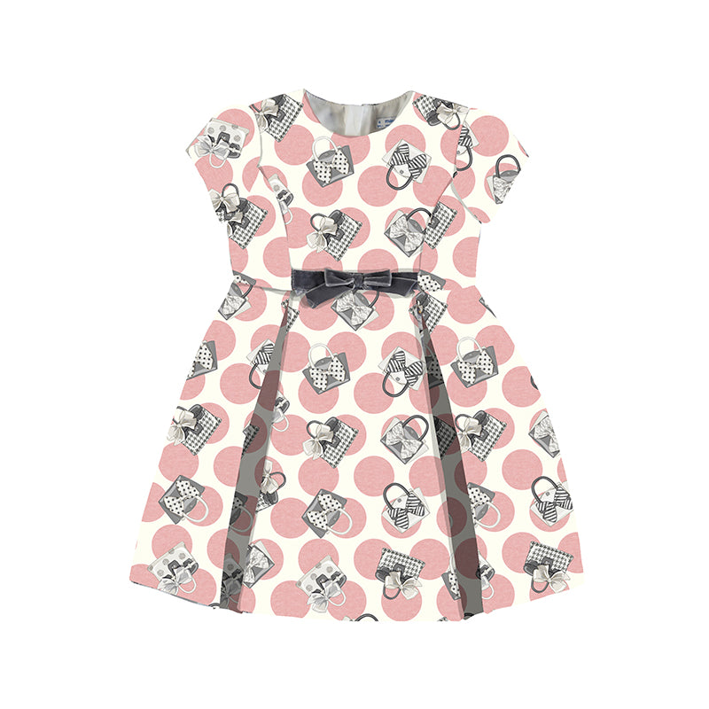 Mayoral Girl AW20 Pink Velvet Handbag Dress 4968