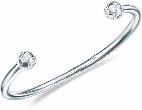 D for Diamond Sterling Silver Boys Football Bangle