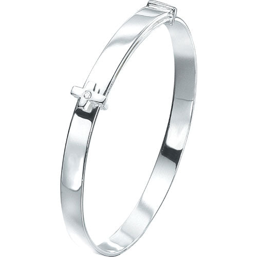 D for Diamond Sterling Silver Cross Baby Bangle