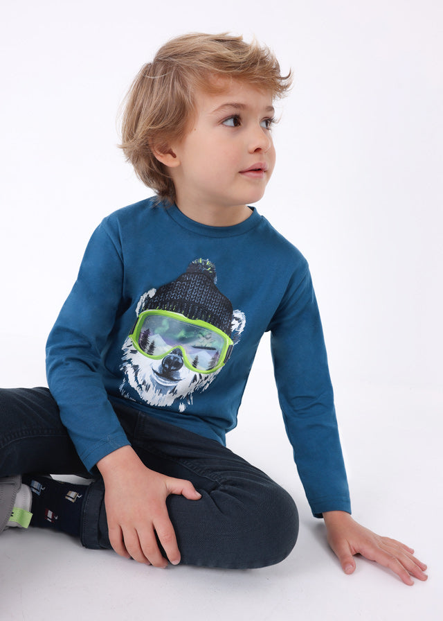 Mayoral Boy AW23 Atlantic Blue Bear Top 4036