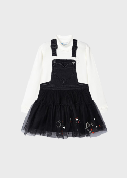 Mayoral Girl Black Tulle Dungaree Dress and Turtleneck Top 145/4909