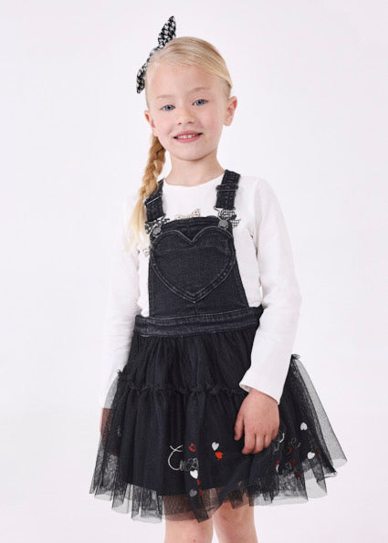 Mayoral Girl Black Tulle Dungaree Dress and Turtleneck Top 145/4909