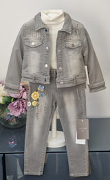 Mayoral Age 2yr 3pc Grey Denim jeans, jacket & top set