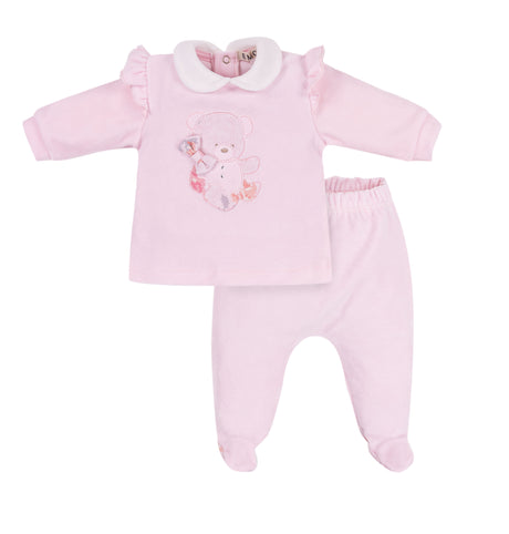 EMC Baby Girls Pink Teddy Velour Set 3330