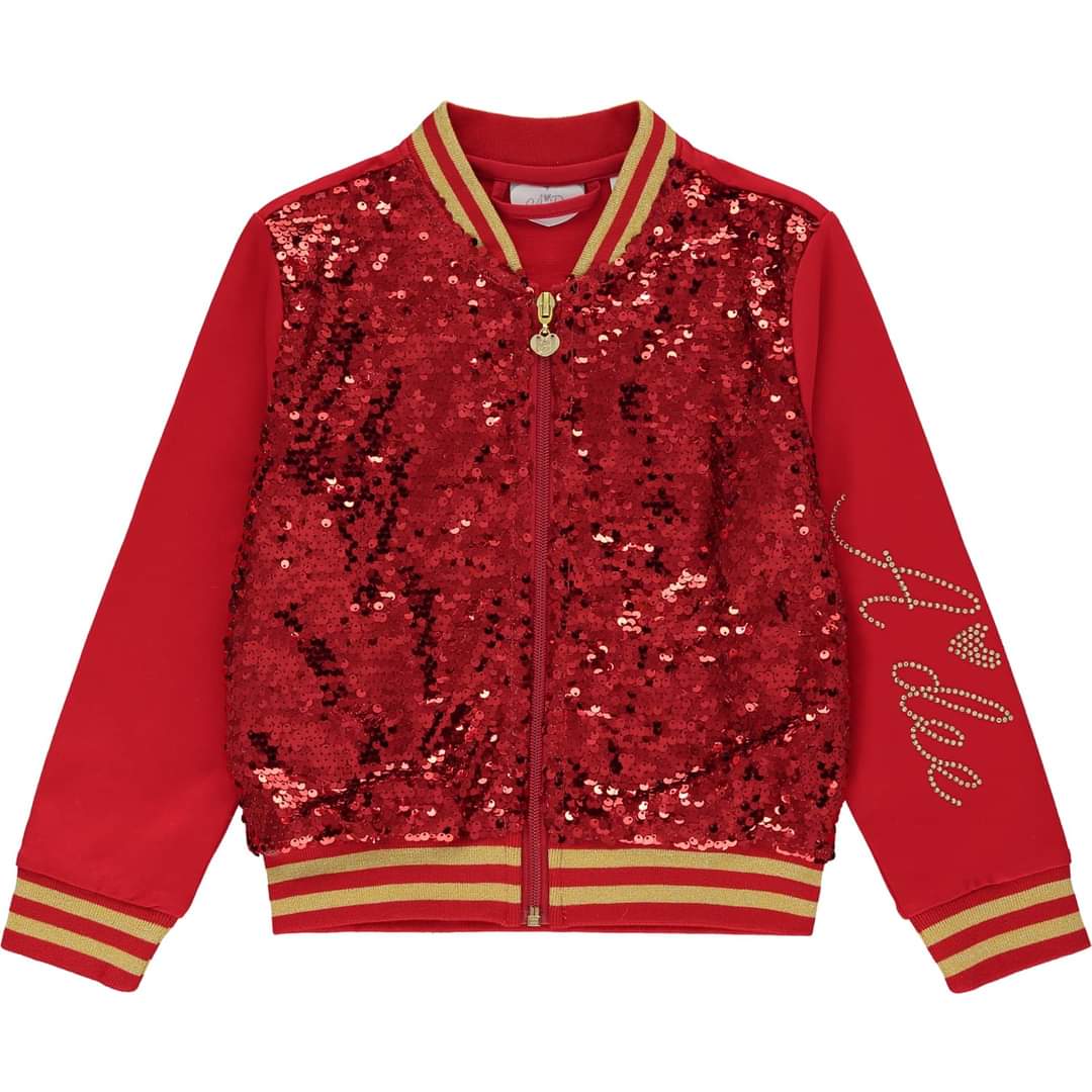 A Dee Crystal Red Sequin Bomber Jacket 3303