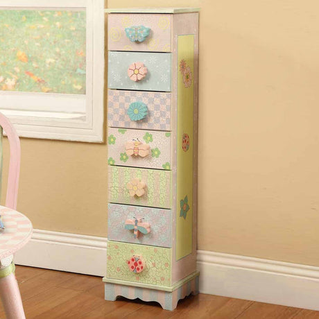 Fantasy Fields Crackled Rose 7 Drawer Cabinet