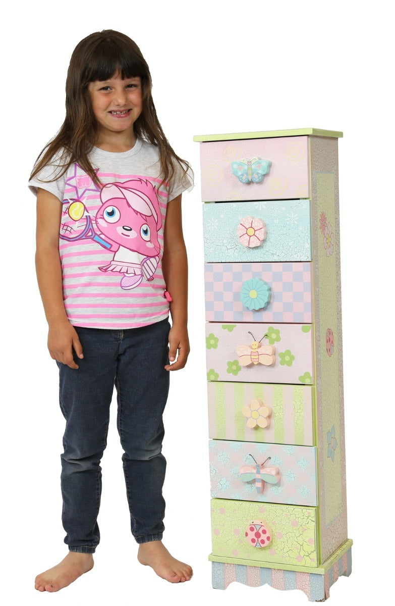 Fantasy Fields Crackled Rose 7 Drawer Cabinet