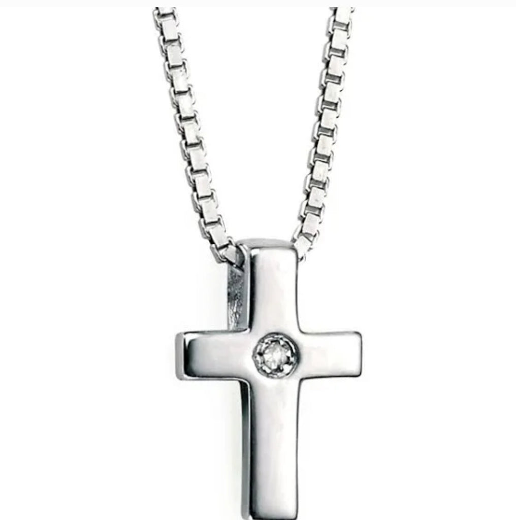 D for Diamond Sterling Silver Cross Necklace