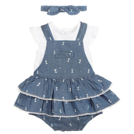 Mayoral Baby Girl Denim effect Dungaree dress, Tee & Headband 1810