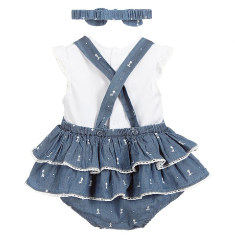 Mayoral Baby Girl Denim effect Dungaree dress, Tee & Headband 1810