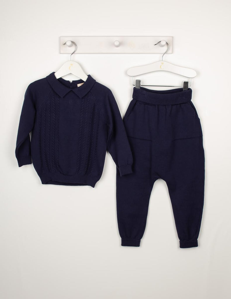 Caramelo Kids AW21 Baby Boy Knitted Leisure Set Navy 05034A