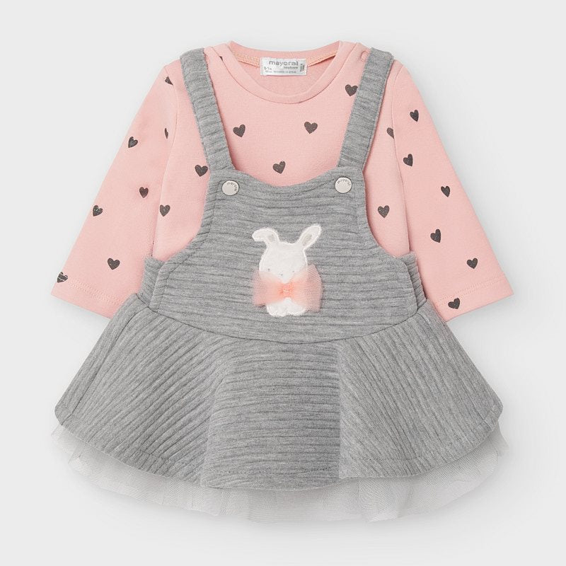 Mayoral Baby Girl AW20 Pink & Grey Pinafore Dress Set 2879