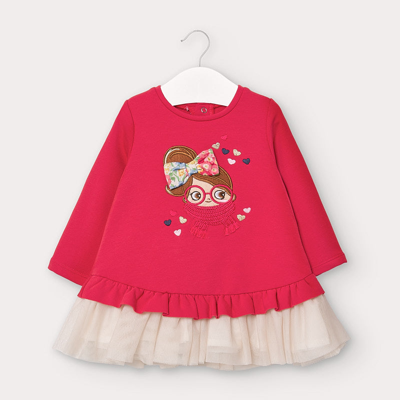 Mayoral Baby Girl AW20 Fleece and tulle dress Coral 2965