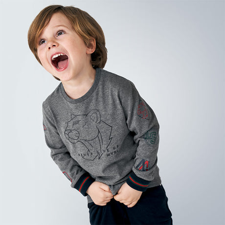 Mayoral Boy AW20 Grey Long sleeved t-shirt with print 4044