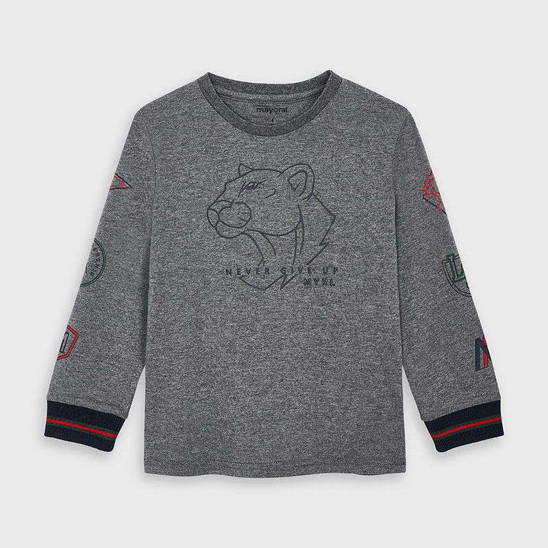 Mayoral Boy AW20 Grey Long sleeved t-shirt with print 4044