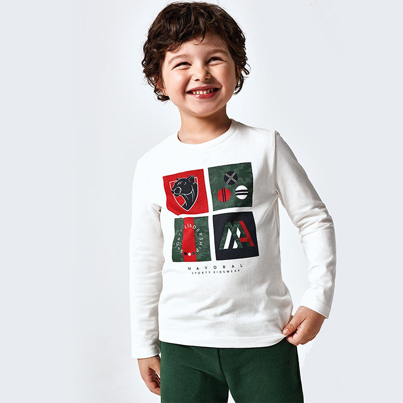 Mayoral Boy AW20 Cream Long sleeved sporty t-shirt 4048