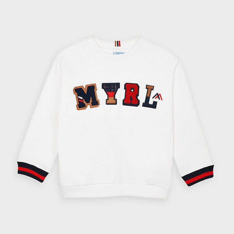 Mayoral Boy AW20 Cream Embroidered sweatshirt 4464