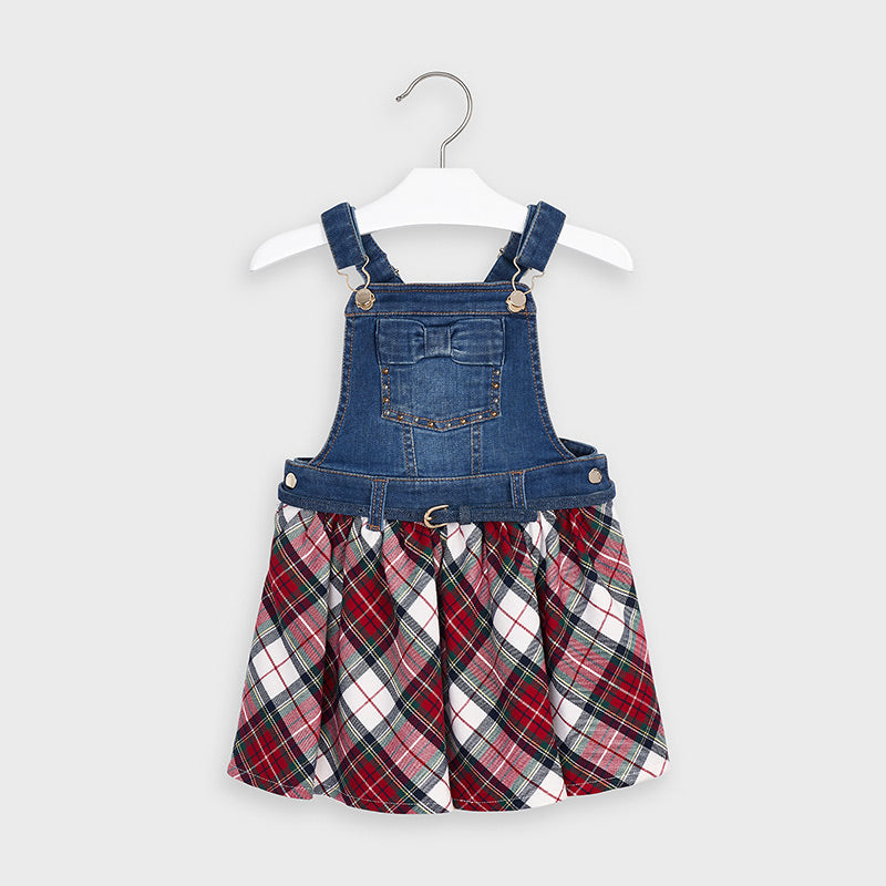 Mayoral Girl AW20 Red Plaid and Denim Dress 4960