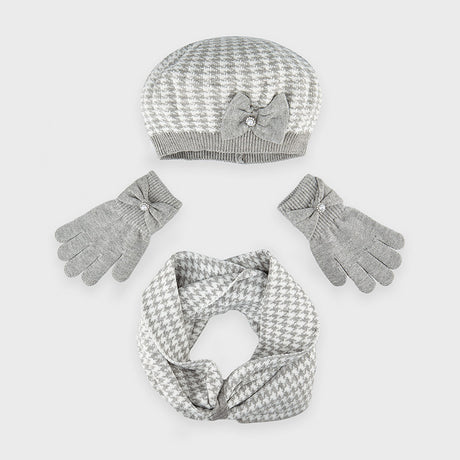 Mayoral AW20 Grey Houndstooth Hat, Scarf & Glove Set 10895