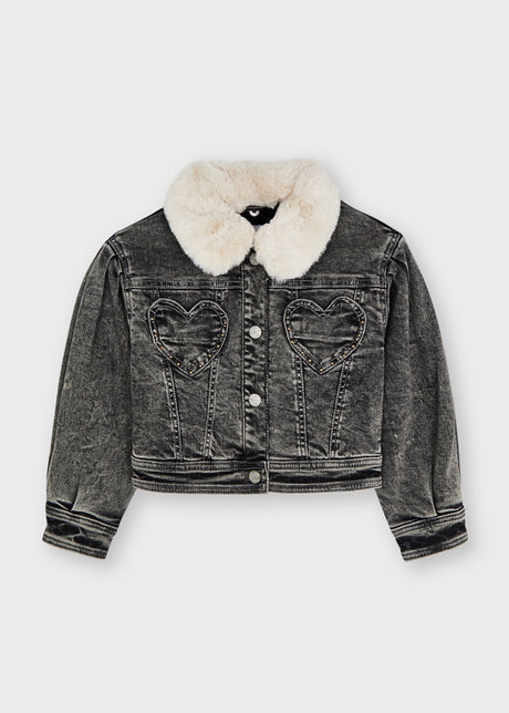 Mayoral Girl Grey Denim Jacket With Faux Fur 4433