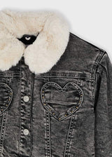 Mayoral Girl Grey Denim Jacket With Faux Fur 4433