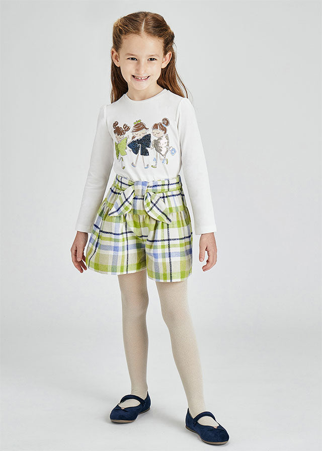 Mayoral Girl AW21 Long Sleeved Doll Top & Plaid Shorts 4008/4910