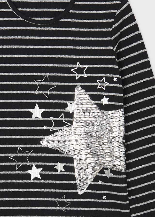 Mayoral Girl AW21 Black Striped Stars Top 7081