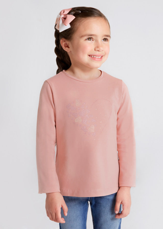 Mayoral Girl AW22 Pink Heart Long Sleeved Top 178