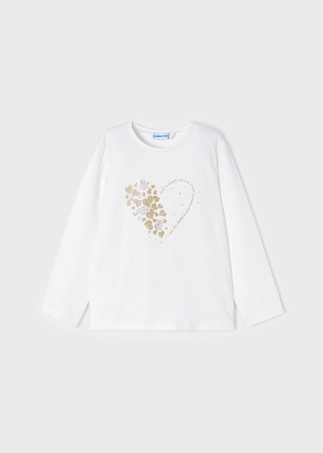 Mayoral Girl AW22 White Heart Long Sleeved Top 178