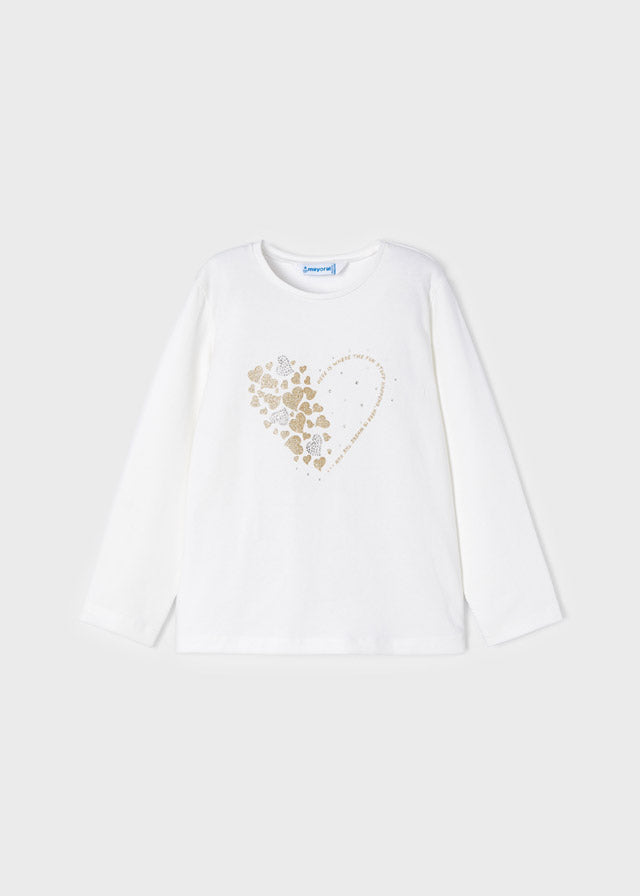 Mayoral Girl AW22 White Heart Long Sleeved Top 178