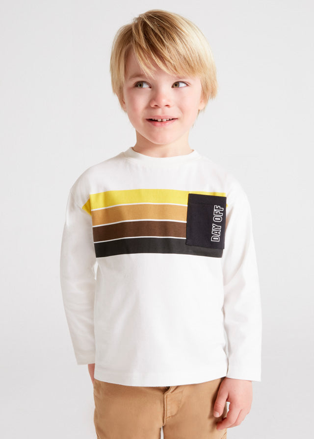 Mayoral Boy AW22 Cream striped Day Off Long Sleeved Top 4016