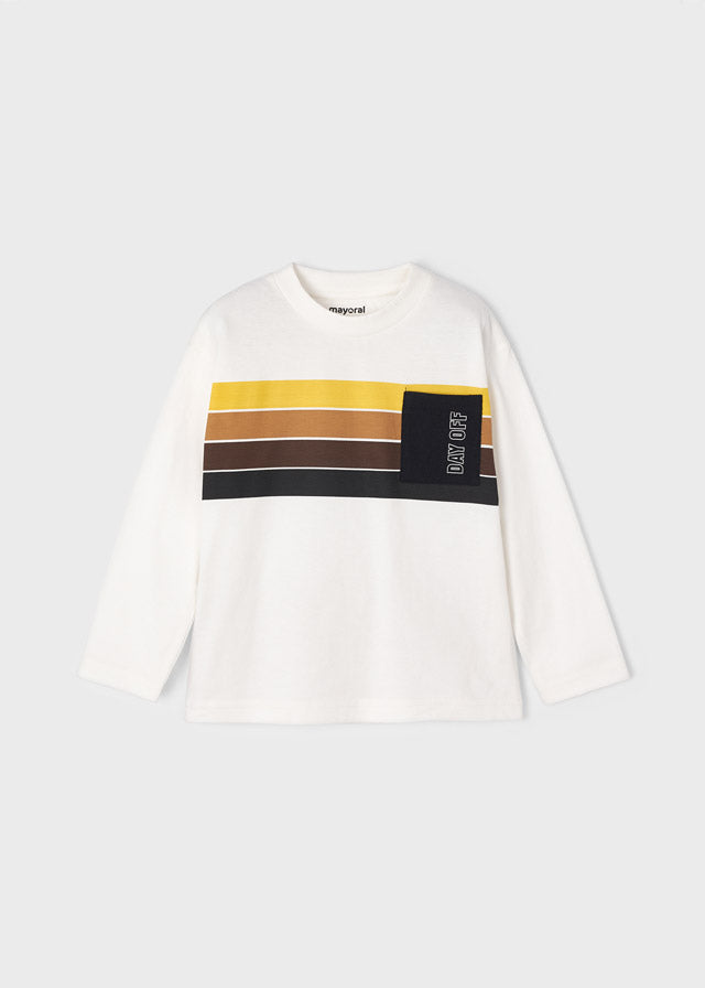 Mayoral Boy AW22 Cream striped Day Off Long Sleeved Top 4016