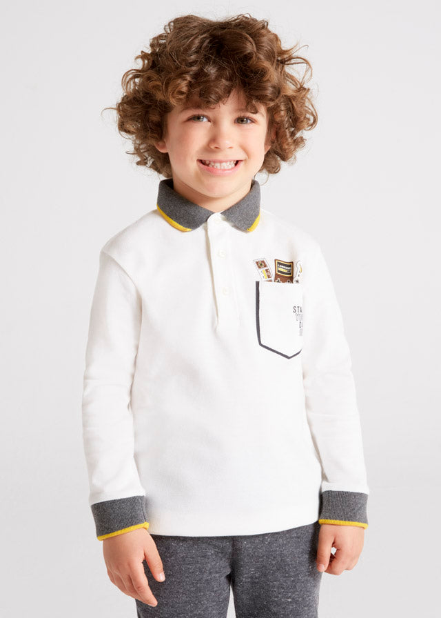 Mayoral Boy AW22 Cream Long Sleeved Polo Top 4179