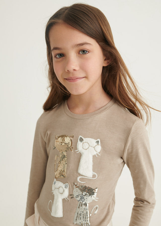 Mayoral Girl AW22 Cat Long Sleeved Top 7033