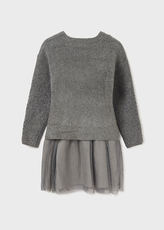 Mayoral Girl AW22 Knitted & Tulle Grey Sparkle Dress 7936