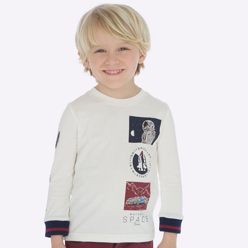 Mayoral Boy AW19 Long sleeved space t-shirt Cream 4030