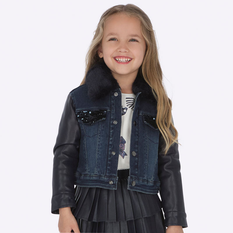 Mayoral Girl AW19 Denim & Leatherette Jacket 4408