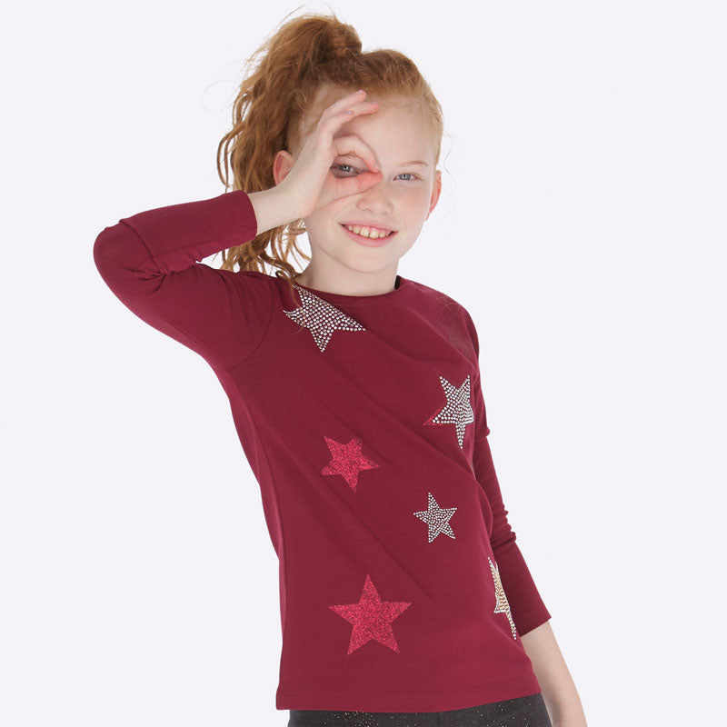 Mayoral Girl AW19 Long Sleeved Ruby Star Top 7019