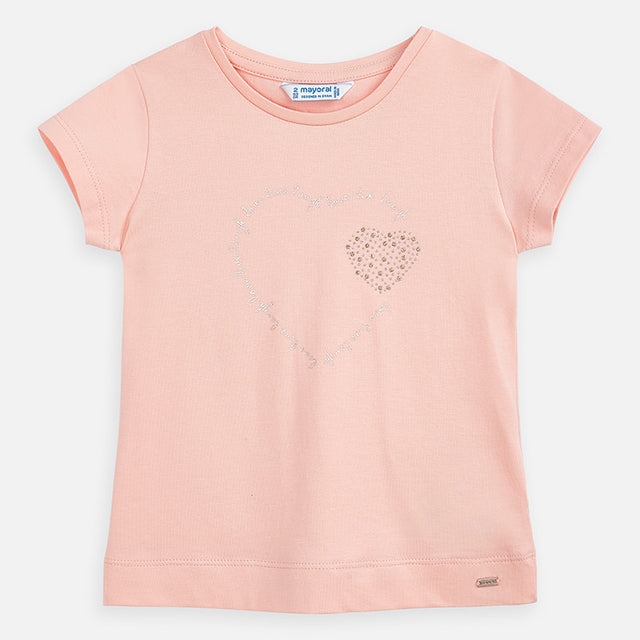 Mayoral Girl SS20 Heart T-Shirt Peach 174