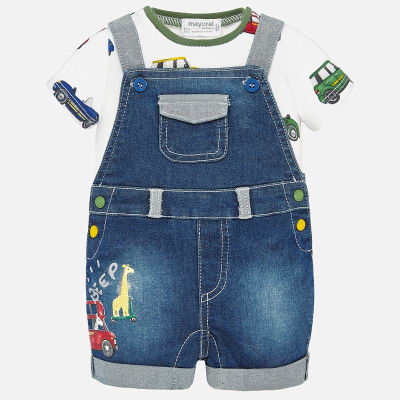 Mayoral Baby Boy SS20 Denim dungaree and patterned t-shirt set 1680
