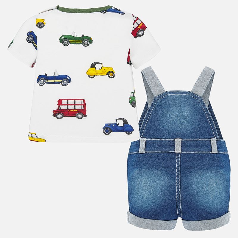 Mayoral Baby Boy SS20 Denim dungaree and patterned t-shirt set 1680