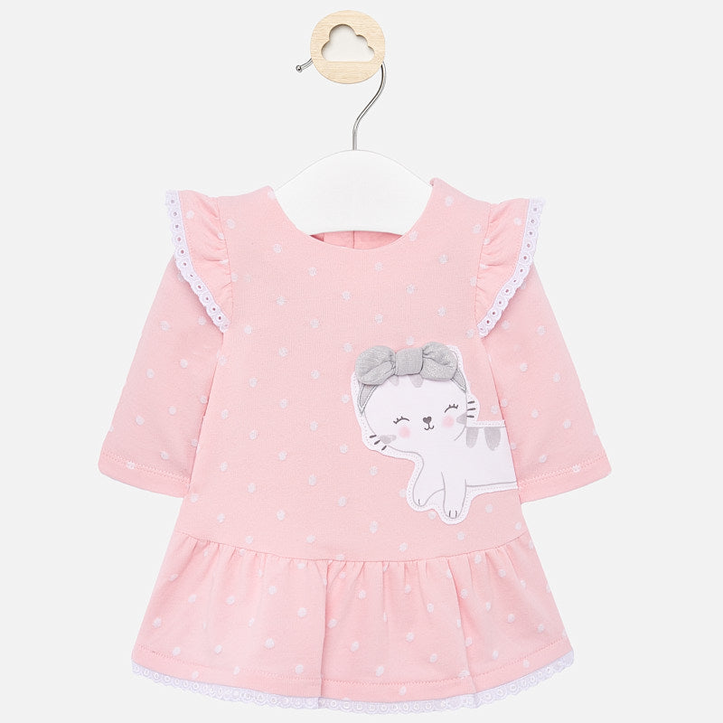 Mayoral Baby Girl SS20 Pink Kitten print dress 1858