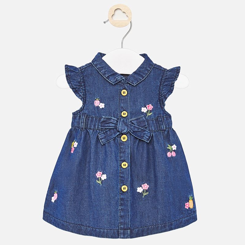 Mayoral Baby Girl SS20 Embroidered denim dress 1888