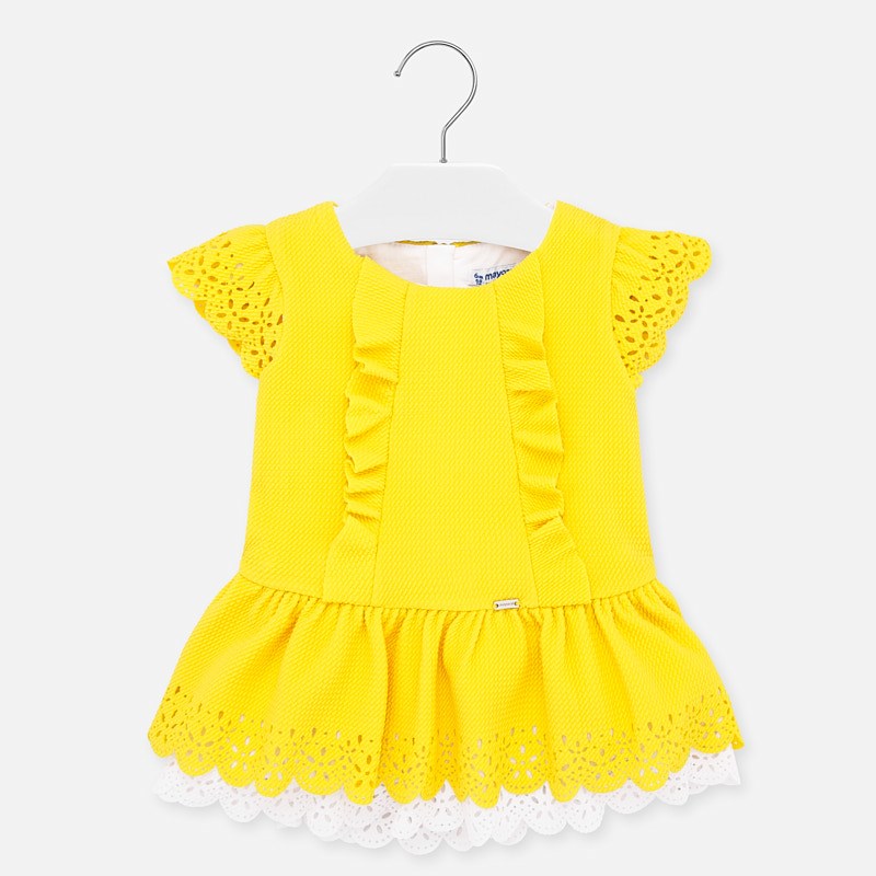Mayoral Baby Girl SS20 Yellow Openwork Dress 1912