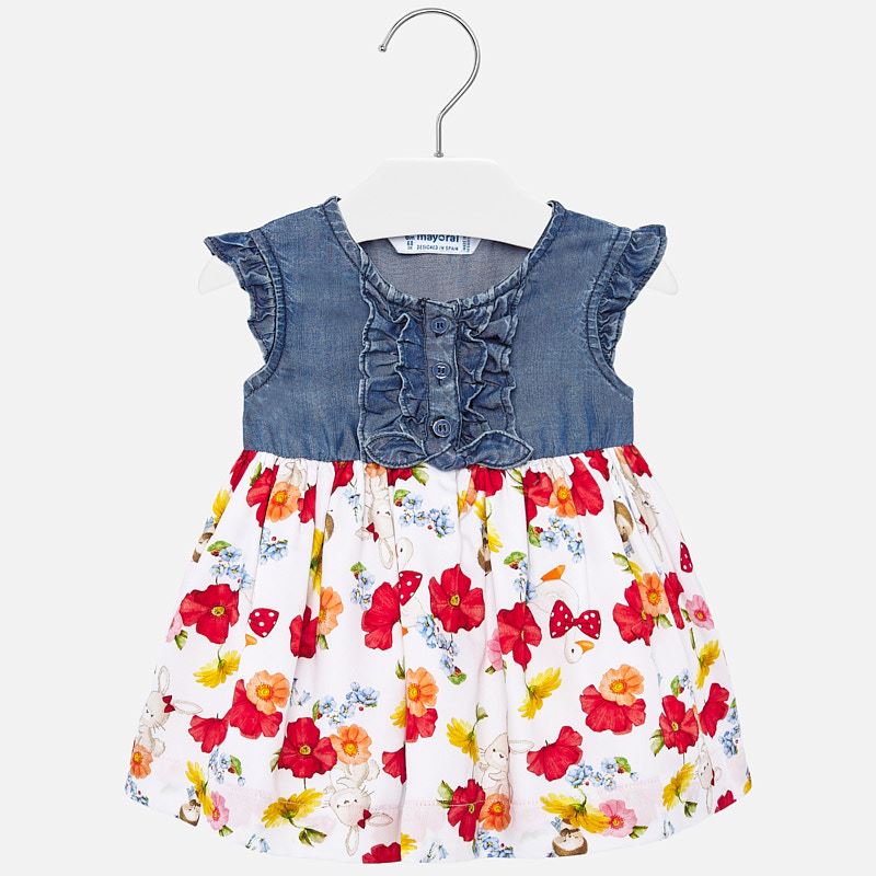 Mayoral Baby Girl SS20 Denim and Floral Dress 1937