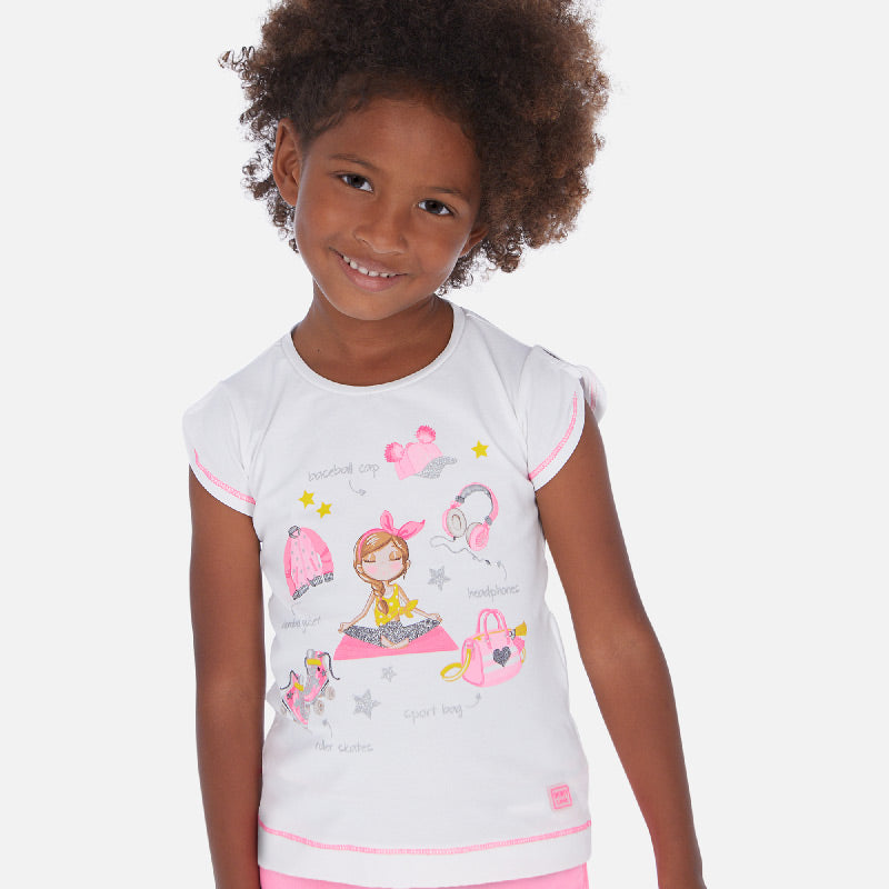 Mayoral Girl SS20 Pink printed Short sleeved Top 3016