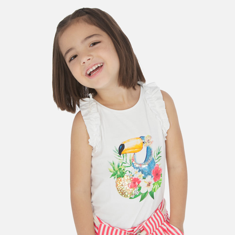 Mayoral Girl SS20 Sleeveless t-shirt with toucan print 3025