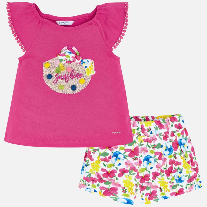 Mayoral Girl SS20 Fuchsia Top and Floral Shorts Set 3293