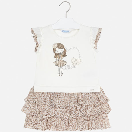 Mayoral Girl SS20 Combined chiffon dress Beige 3945
