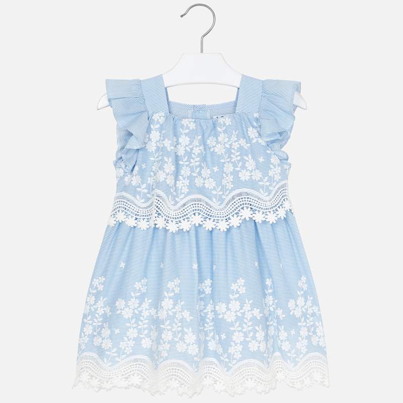 Mayoral Girl SS20 Blue Stripe Embroidered dress 3952